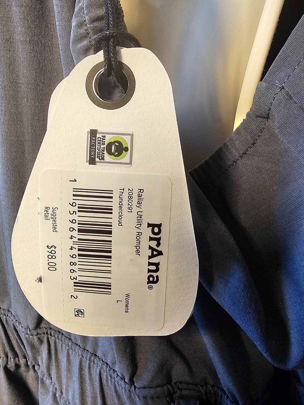 prAna Railay Utility Romper Thundercloud Gray NWT Women's Large Travel Outdoor - Picture 6 of 6